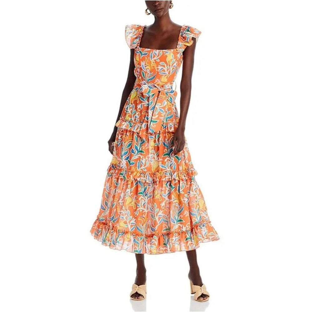 Aqua Orange and Blue Ruffled Tiered Maxi Dress